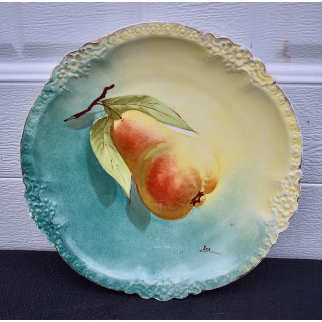 Antique Ls and S Limoges France Hand Painted Pear Plate Signed Eva For Sale In Philadelphia - Image 6 of 10