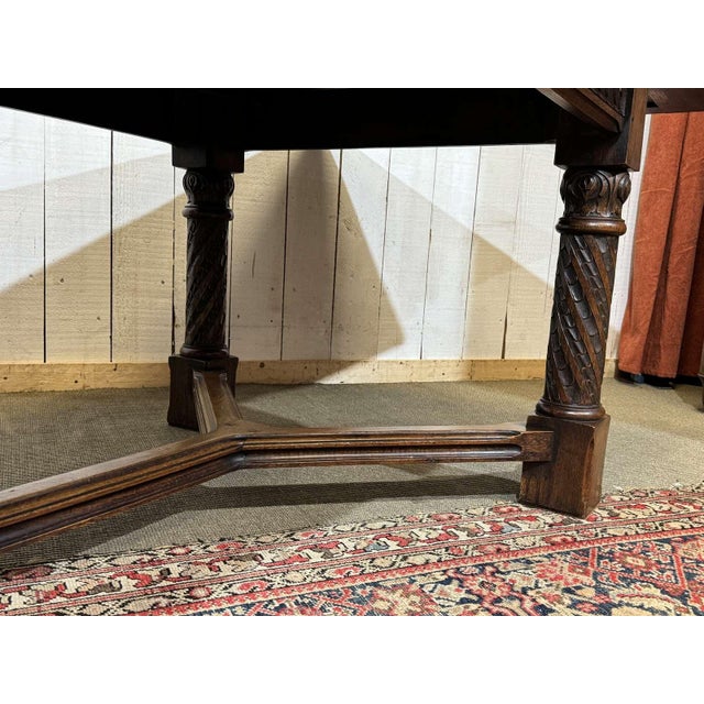 Extendable Oak Table with Gothic Decoration, 1930s For Sale - Image 11 of 18