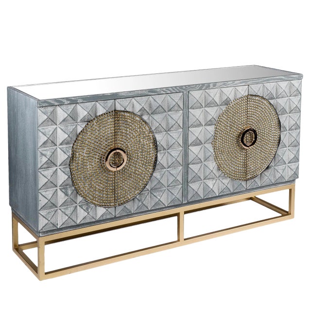 Art Deco Zelda Studded Sideboard-Gray and Gold For Sale