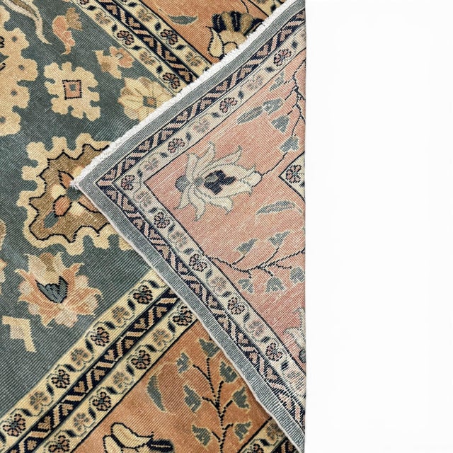 Vintage Sultanabad Style | Floral Design in Green-Blue and Beige | 7x10 For Sale - Image 4 of 5