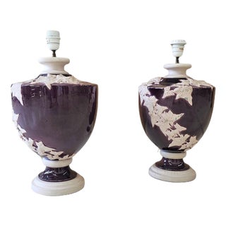 Large Kostka Floral Ceramic Vase Lamps, 1970s, Set of 2 For Sale