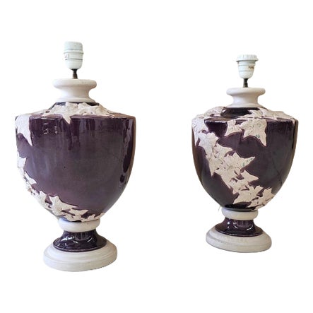 Large Kostka Floral Ceramic Vase Lamps, 1970s, Set of 2 For Sale