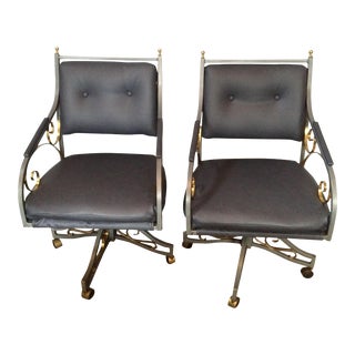 Hollywood Regency Blue Gray Office Chairs - A Pair For Sale