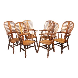 19th Century Yew Wood Windsor Armchairs, Set of 6 For Sale