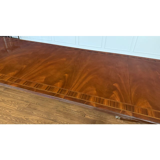 Wood Traditional Multi-Banded Double Pedestal Mahogany Dining Table by Leighton Hall - Showroom Sample For Sale - Image 7 of 18