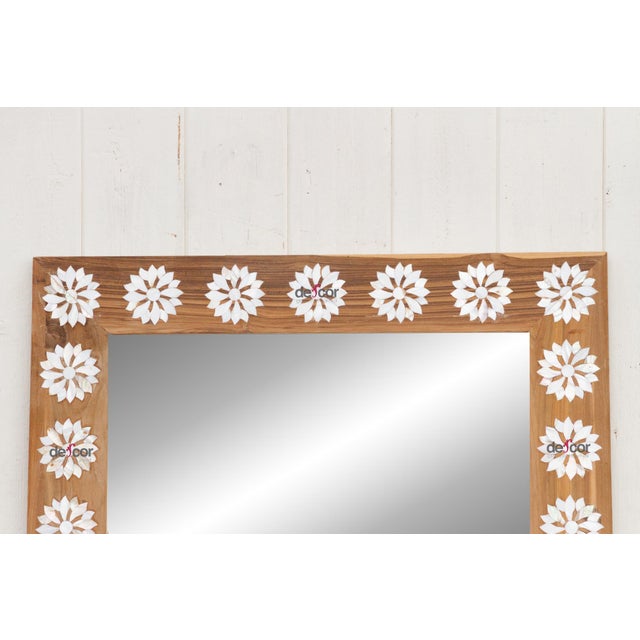 Natural Teak Mother of Pearl Blossom Mirror For Sale - Image 4 of 12