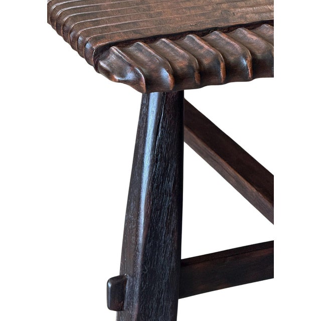 Teak Wood Sofa Table, Hand-Carved Detailing Espresso Finish, Modern Organic For Sale - Image 4 of 10