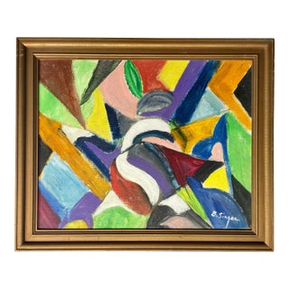 1960s Colorful Abstract on Canvas by Dr. Bella Singer - For Sale