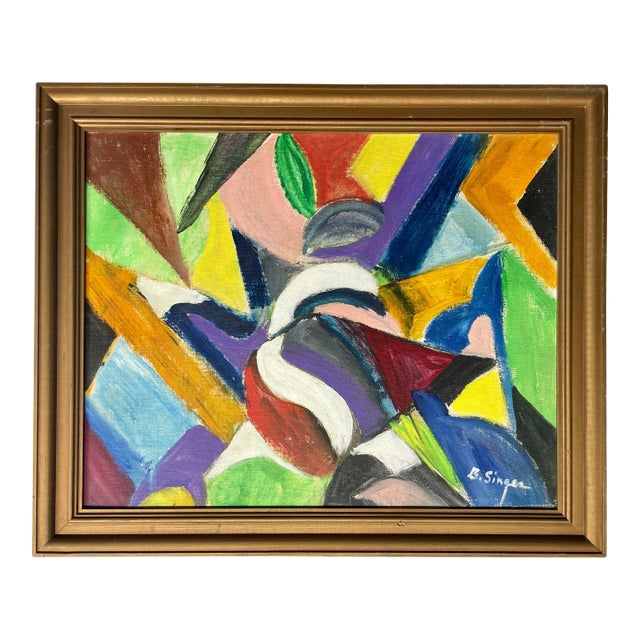 1960s Colorful Abstract on Canvas by Dr. Bella Singer - For Sale