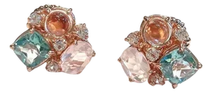 Bochic “Capri” Multi Color Gem & Blue Topaz Earrings Set In 18K Gold & Silver, 2 pieces