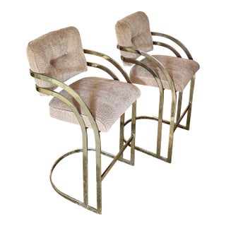 A Set of Vintage Mid Century Cantilever Bar Stools in the Style of Milo Baughman, Circa 1970s For Sale