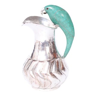 Los Castillo Style Mid Century Silver Plate Pitcher With Parrot Handle For Sale