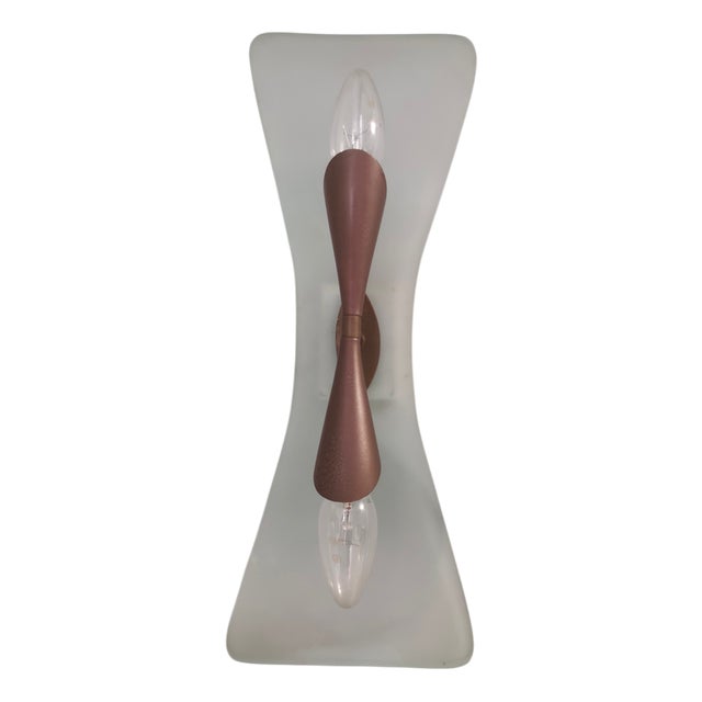 Vintage Brass and Etched and Curved Glass Wall Light from Fontana Arte, 1960s For Sale