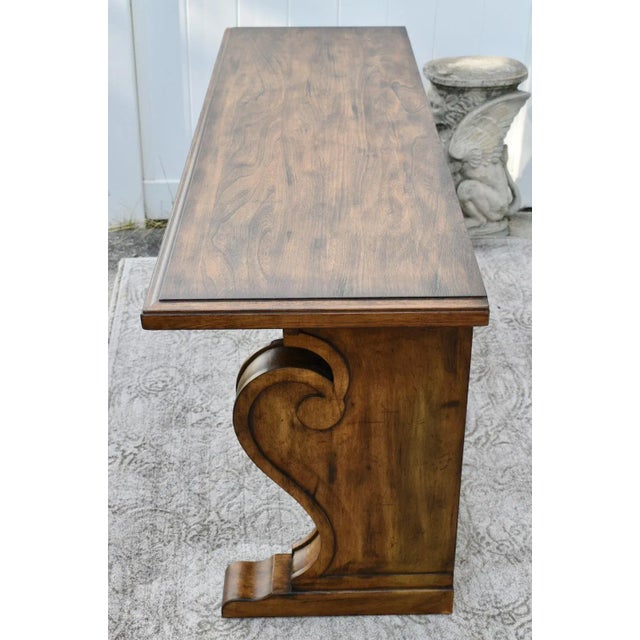 Ethan Allen Ethan Allen Teak Table Vintage Wayfarer Console Wood Empire Trestle Sofa Entry For Sale - Image 4 of 12