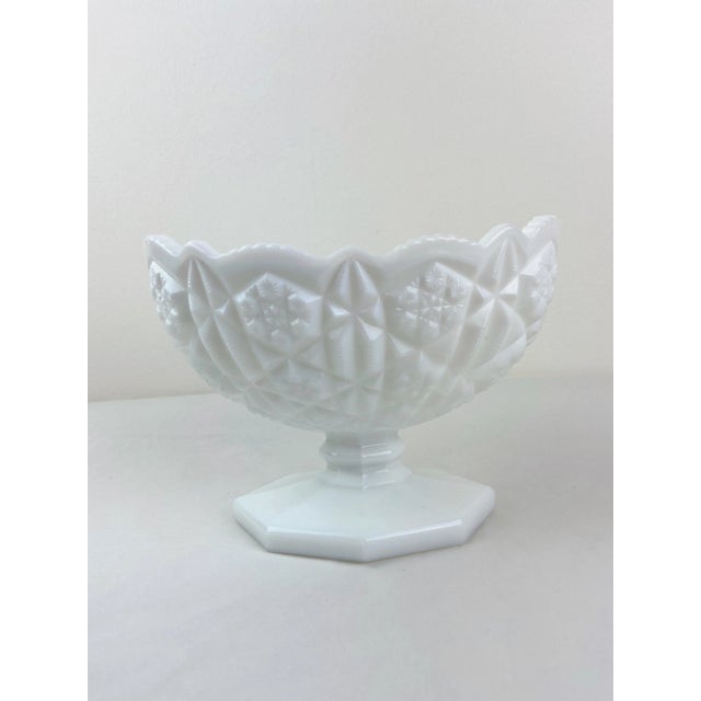 1960s Kemple Toltec Milk Glass White Oval Pedestal Bowl For Sale - Image 10 of 12