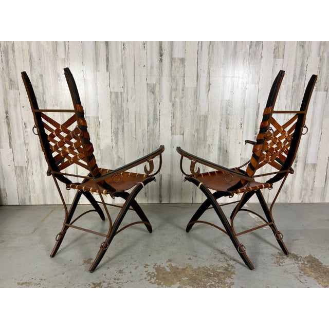 1960s Italian Belt Strap Leather Arm Chairs by Alberto Marconetti- a Pair For Sale - Image 9 of 13