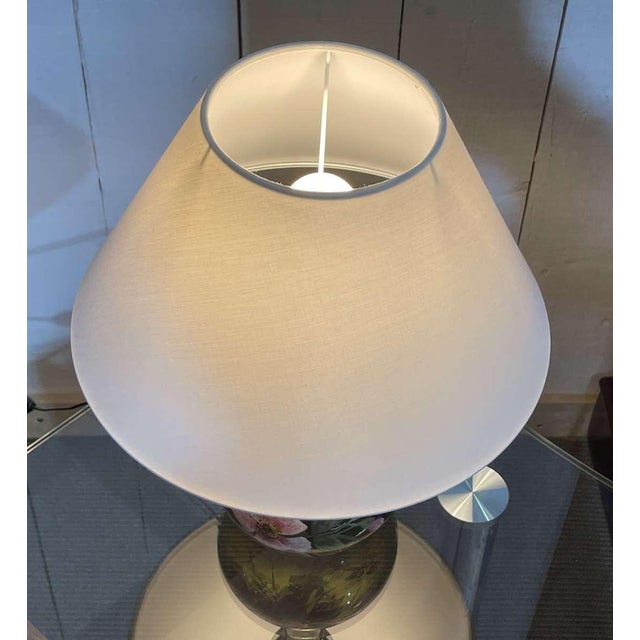 Painted Blown Glass Lamp with Floral Decoration For Sale - Image 7 of 14