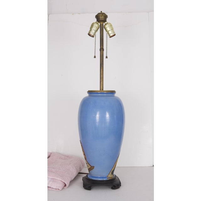 Early 20th Century Antique Blue Satsuma Pottery Chinoiserie Lamp For Sale - Image 5 of 5