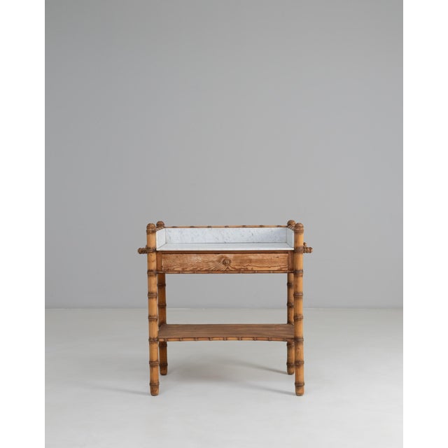 1900s French Faux Bamboo Console Table With Marble Top For Sale - Image 16 of 18