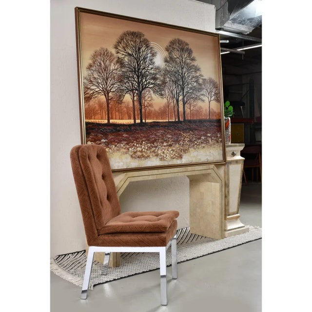 Large Mid-Century Modern Orange and Brown Tree Landscape Painting Signed Williams For Sale - Image 6 of 12