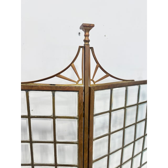 Traditional Unusual Edwardian Brass and Beveled Glass Folding Fire Screen, Late 19th C For Sale - Image 3 of 14