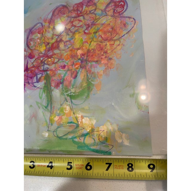 Paper Original Mixed Media Artwork “Orange Soufflé” (Watered Acrylic Painting and Ink on Art Paper); Signed, Framed For Sale - Image 7 of 12