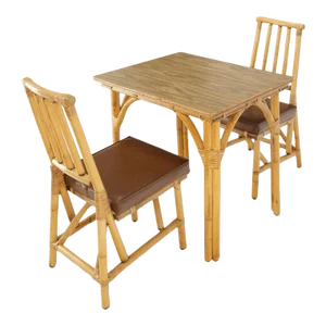 Petit Bamboo Rattan Reed Two Chairs Dinette Table 3 Piece Dining Small Table