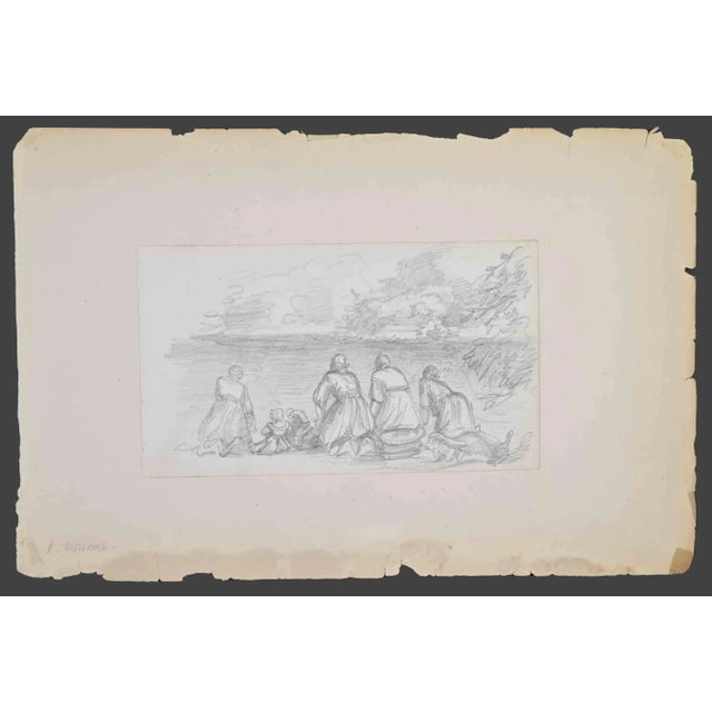 Shoreside is an original drawing on ivory-colored paper, realized by Abel Besnard in the early 20th Century. Pencil...