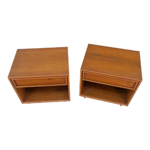 Mid Century Danish Modern Teak One Drawer Nightstands End Tables - A Pair