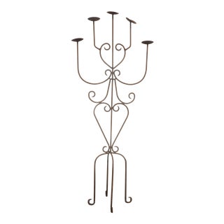 Vintage Spanish Style Wrought Iron Five Arm Candelabra Candle Holder For Sale