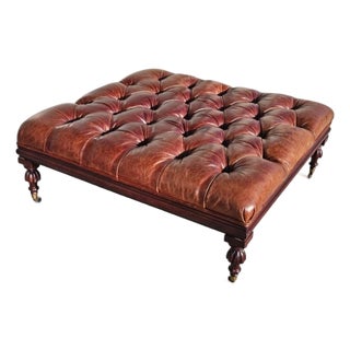 Oversized Tufted Chesterfield Leather Plantation Ottoman -Vicente Wolf Collection For Sale