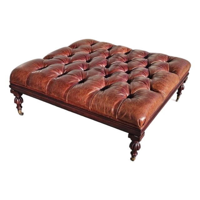 Oversized Tufted Chesterfield Leather Plantation Ottoman -Vicente Wolf Collection For Sale