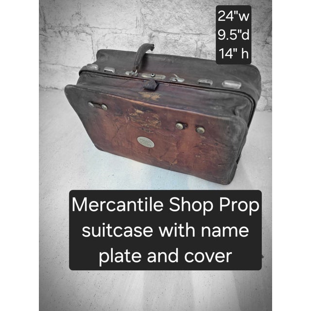 1920s Antique Leather Suitcase Shop Prop For Sale - Image 5 of 11