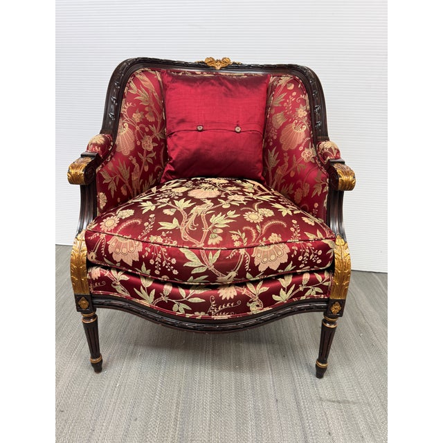 Design Plus Gallery presents a 1920s French Empire Style Bergère Armchair. This flawlessly reupholstered chair has an...
