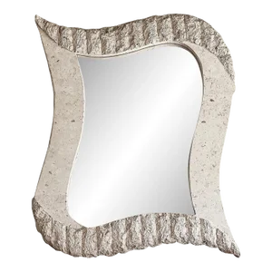 Large Vintage Post Modern Wavy Mactan Stone Mirror