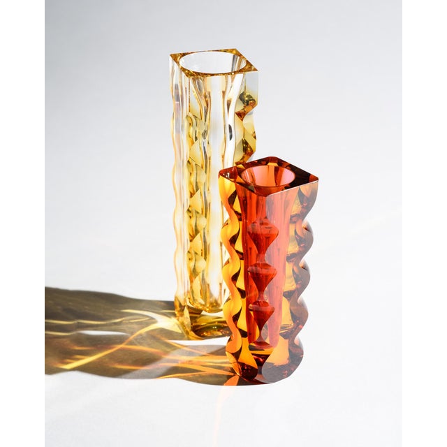 Optic Cut Glass Vases by Oldřich Lipa Lipsky for Exbor, Czechoslovakia, 1960s, Set of 2 For Sale - Image 4 of 18
