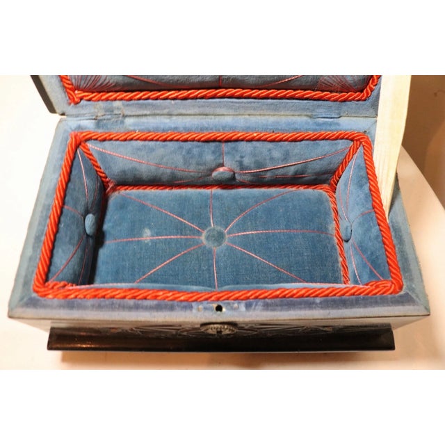 Antique 1800s Ornate Hand Chip Carved Ebonized Wooden Velour Lined Jewelry Box For Sale - Image 10 of 12