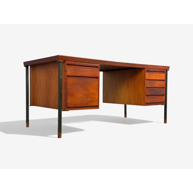 Peter Hvidt & Orla Mølgaard-Nielsen, Executive Desk, Teak, Steel, Denmark, 1959 For Sale - Image 4 of 17