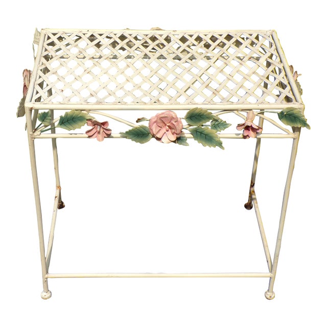 Vintage Tole Metal Wrought Iron Patio Side End Table Garden Plant Stand For Sale