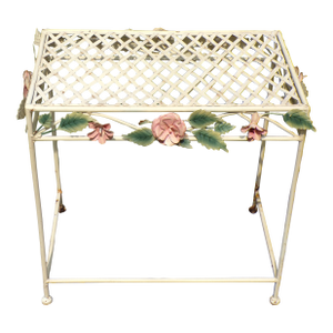 Vintage Tole Metal Wrought Iron Patio Side End Table Garden Plant Stand
