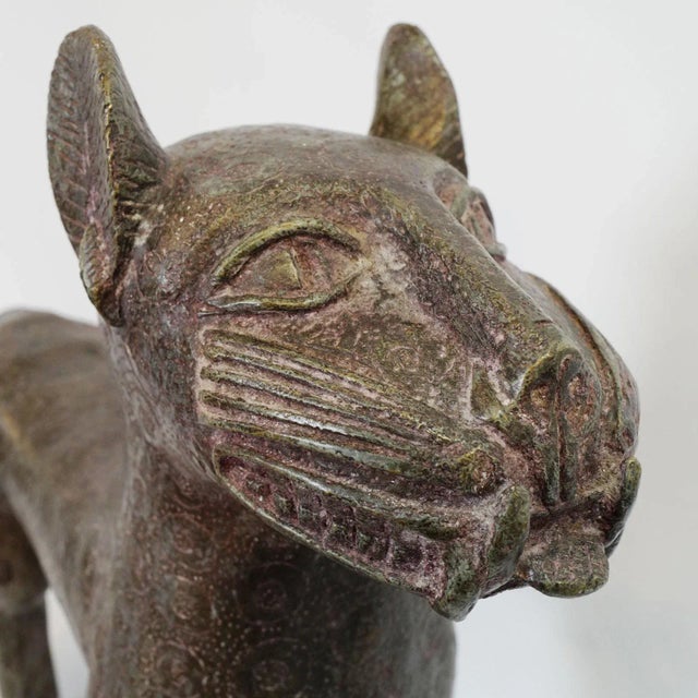 Metal Vintage African Benin Bronze Leopard Sculpture For Sale - Image 7 of 9