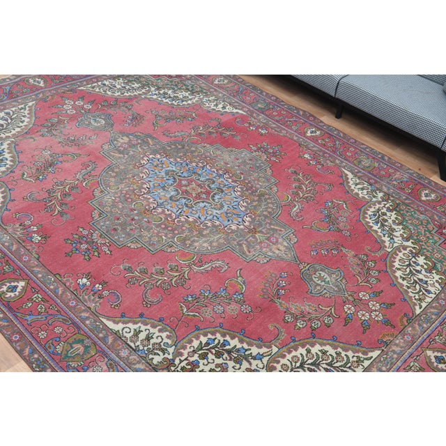 1970s Vintage Persian Handmade Wool Pink Oversized Area Rug For Sale - Image 10 of 10