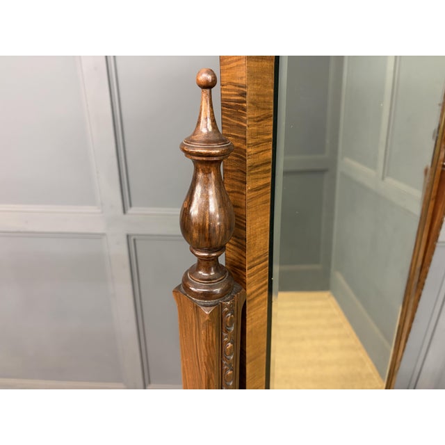 Queen Anne Style Walnut Cheval Mirror, 1920 For Sale - Image 6 of 14