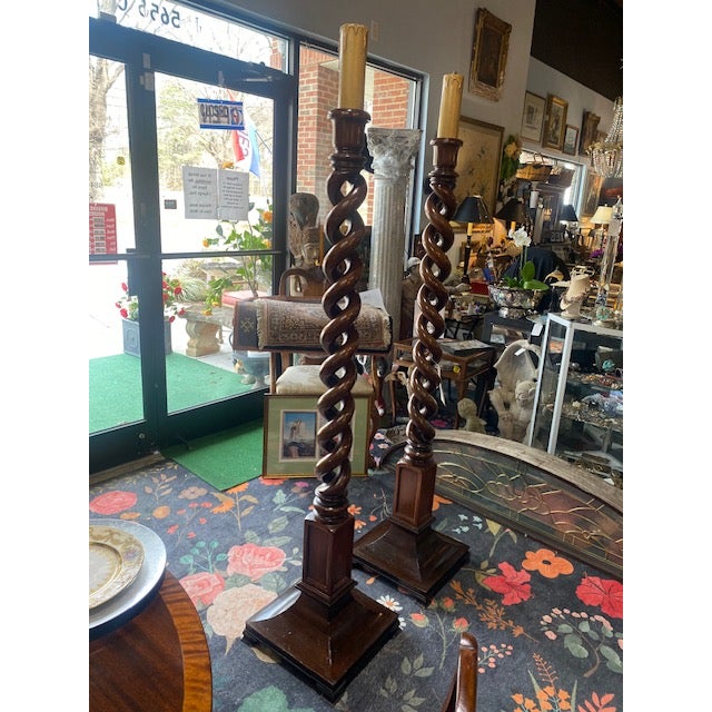 Antique William and Mary Style Barley-Twist Floor Lamps - a Pair For Sale In Raleigh - Image 6 of 13