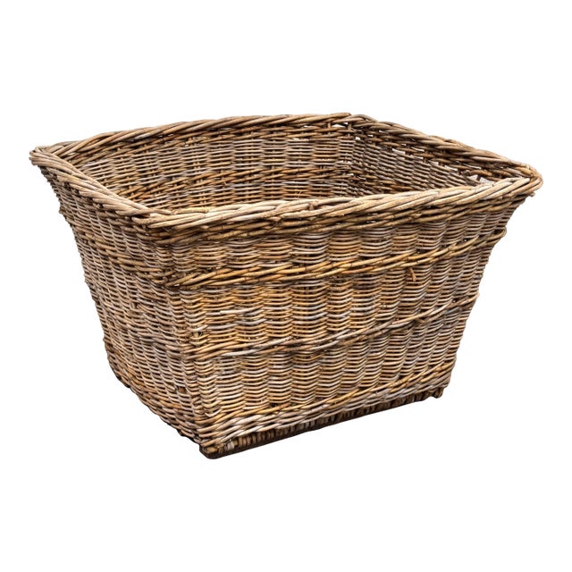 Gander & White French Woven Wicker Basket, Vintage For Sale