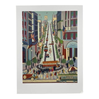 Vintage Nicky Watanabe "Powell Street Cable Car" Signed Serigraph Screenprint 28/300 San Francisco For Sale