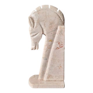 Large Vintage Travertine Horse Head Bookend For Sale