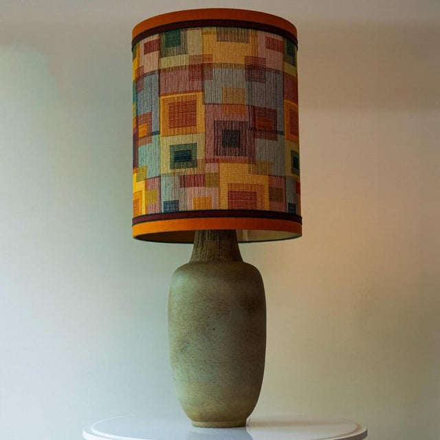 Ovoid Lime Green Ceramic Table or Floor Lamp with Lampshade attributed to R. Houben, 1970s For Sale - Image 4 of 10