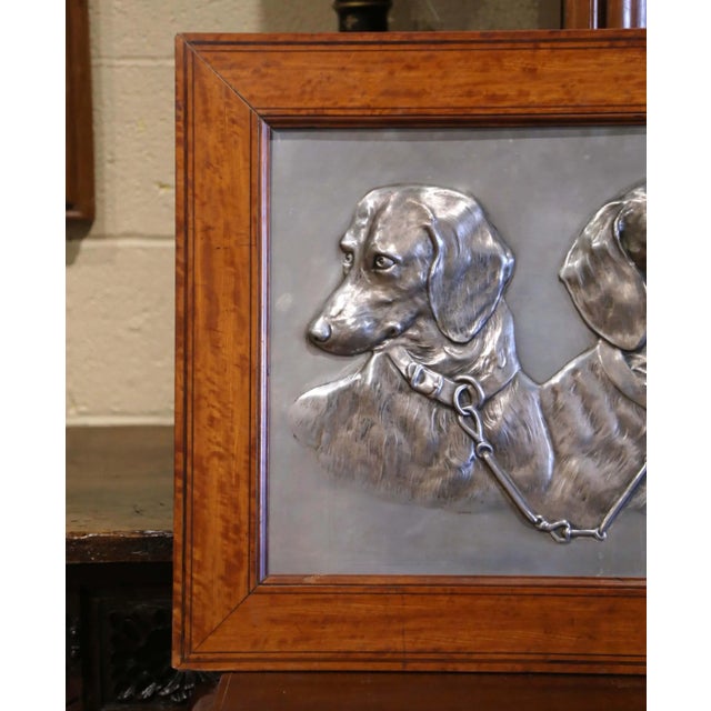 French Early 20th Century French Pewter Relief of Two Hunting Dachshunds in Wood Frame For Sale - Image 3 of 6