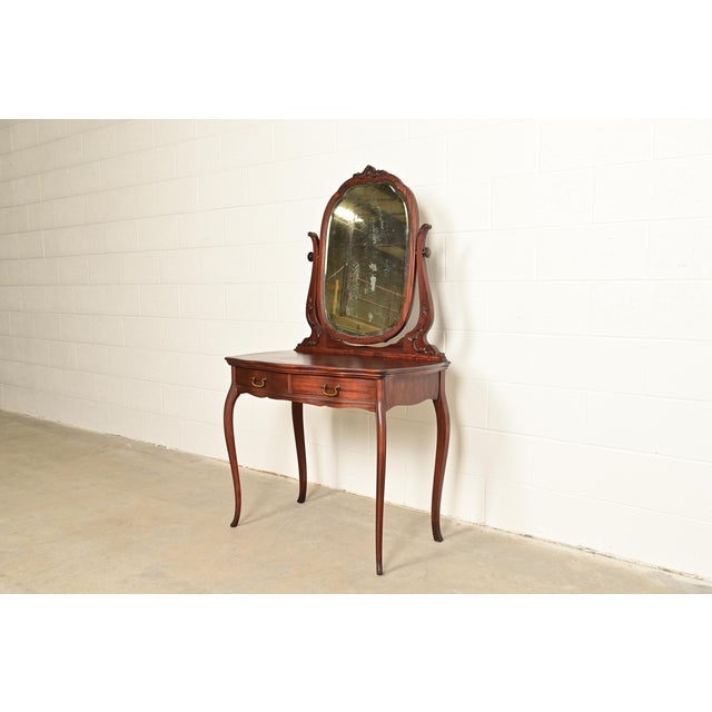 Victorian Early Widdicomb Victorian Carved Mahogany Vanity or Dressing Table With Mirror, Circa 1890s For Sale - Image 3 of 14